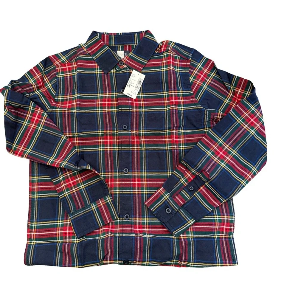 The Children's Place Boys Plaid Oxford Button Down Shirt NWT Size M 7/8